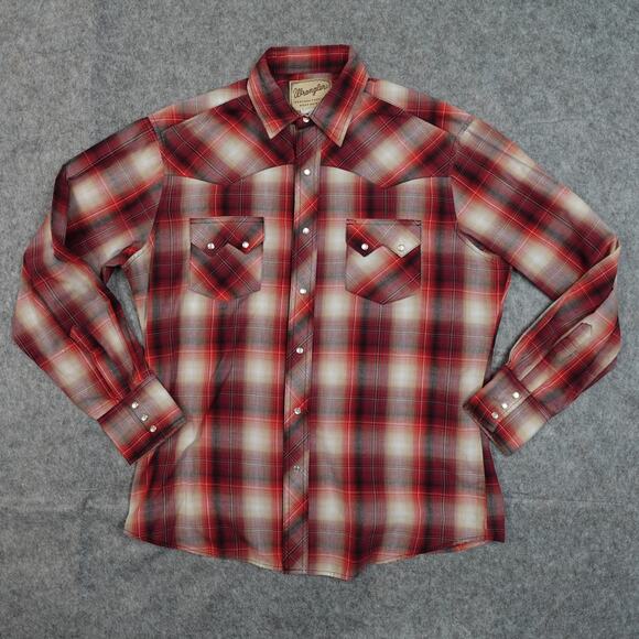 Wrangler Shirt Mens Large Pearl Snap Western Plaid Long Sleeve Pockets Rodeo - Picture 1 of 7